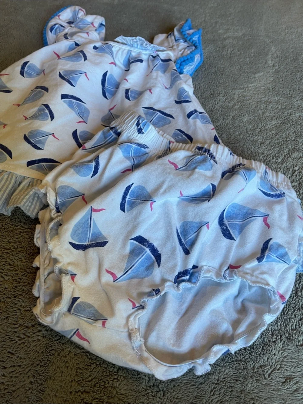 crown & ivy White Sailboat Dress with Blue Trim & Matching Bloomers